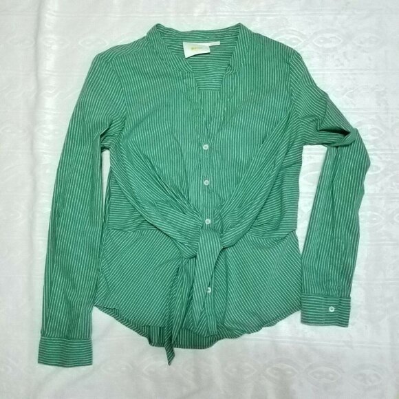 Anthropologie Maeve Katherine Knotted Striped Top Green with pinstripes Size XS - Picture 1 of 4